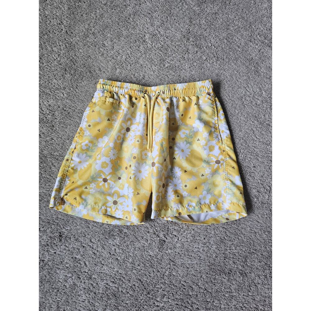 Free Planet Men's Swim Shorts Board Shorts Yellow Size Medium daisy print